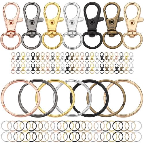 ERSHI-100 Pièces Coloré Porte Clef (50 Mousqueton Porte Clé Et 50 Anneaux Porte Clé) Métal Attache Loisir Creatif,Rotatif Mousquet[6