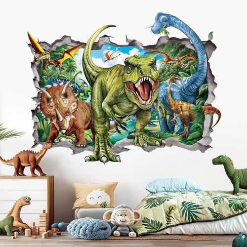 ERSHI-Stickers Muraux Enfant Dinosaure 3D XXL Autocollant Mural Dinosaure de la Jungle Décoration Murale Bébé Pépinière Chambre En[3