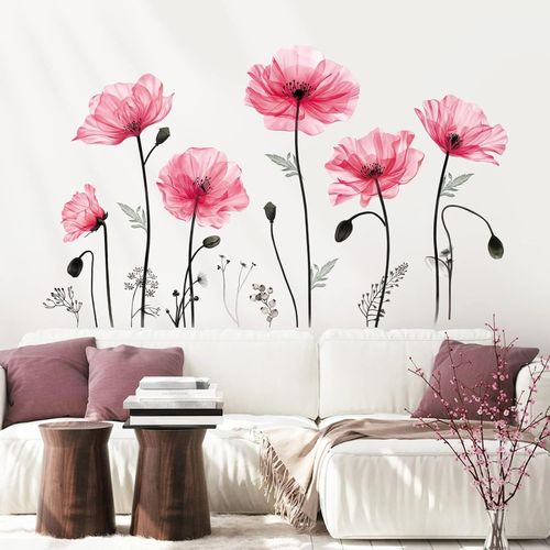 ERSHI-Stickers Muraux Coquelicot Rouge Autocollant Mural Fleurs Grand Floral Plante Décoration Murale Chambre Salon Fenêtre[383]