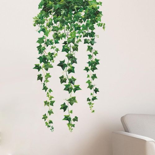 ERSHI-2pcs 3D Plantes Stickers Muraux, Plante Verte Autocollant Mural, Autocollant Muraux Feuille Vertes Adhésif, Plantes Suspendu[3