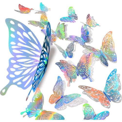 ERSHI-60 Pcs 3D Autocollants Muraux Papillon Argent, Décorations Holographiques Avec Ensemble de 5 Style Fait Par L'homme de Papie[5