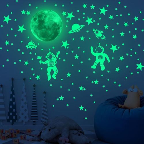ERSHI-Etoiles Phosphorescentes Lumineux Astronaute Phosphorescent Etanche Lune et Etoiles Autocollants Fluorescents pour Plafond E[4