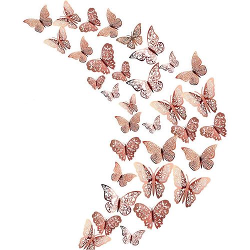 ERSHI-36 autocollants 3D papillon en métal creux, autocollants de décoration de chambre bébé/fille, autocollants muraux bricolage,[5