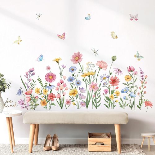 ERSHI-Stickers Muraux Fleur de Jardin Rose Autocollants Muraux Mural Stickers Floraless Coquelicots Papillon pour Chambre Salon Bu[6