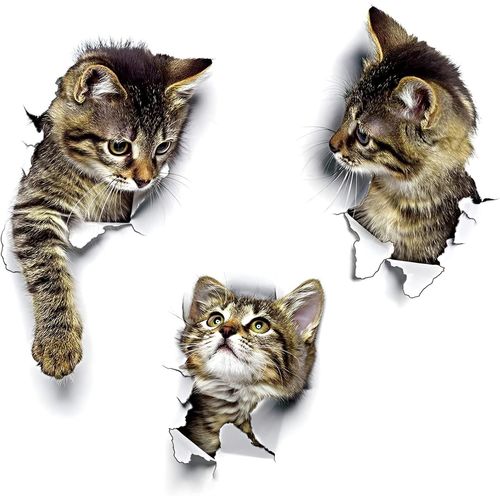 ERSHI-®- [3 pièces] 3D stickers muraux CHAT mignon I Autocollant toilette WC chaton animaux I Décoration toilette abattant porte s[2