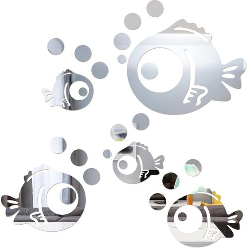 ERSHI-30 Pièces Miroir Mural 3D Stickers Muraux Decoration Maison Miroir Decoratif Miroir Rond Autocollant Stickers Muraux Poisson[7