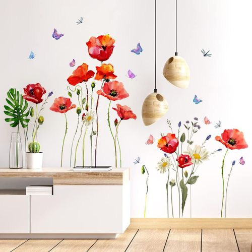 ERSHI-Stickers Muraux Coquelicots Rouge Autocollant Sticker Mural Fleur de Jardin pour Chambre Salon Bureau Décoration Murale[196]