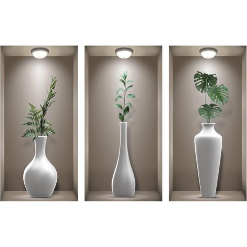 ERSHI-TOARTI Autocollant Muraux 3D Plante,Autocollants Mural Feuille Vertes Adhésif,3D Stickers Mural Fleur et Blanche Vase,Autoco[5