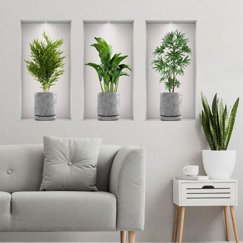 ERSHI-3Pcs Autocollants Muraux, Autocollants Muraux 3D Vase, Autocollants D`art Mural de Plantes Vertes pour La Décoration Murale [6