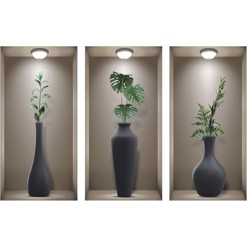 ERSHI-TOARTI Autocollant Muraux 3D Plante,Autocollants Mural Feuille Vertes Adhésif,3D Stickers Mural Fleur et Noire Vase,Autocoll[5