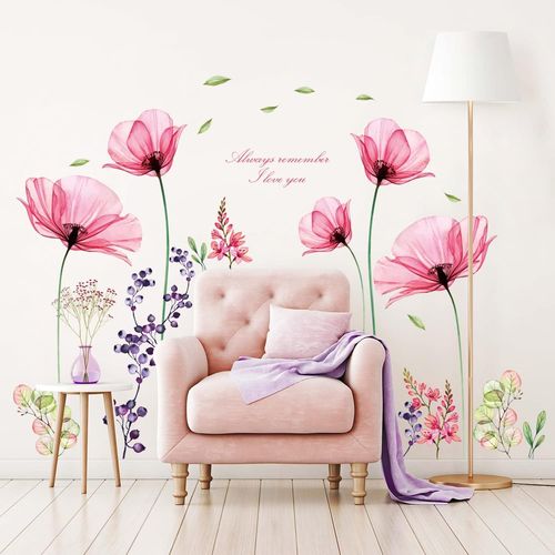 ERSHI-BS-106 Citations de fleurs roses Stickers muraux Stickers floraux coquelicot Amovibles pour une inspiration Chambre Salon Cu[9