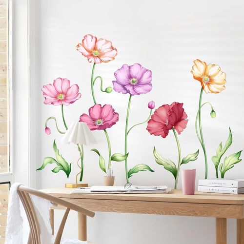 ERSHI-Stickers Muraux Coquelicots Colorés - Autocollant Mural Champêtre Printanier - Déco Murale Amovible sans Trace pour Chambre/[8