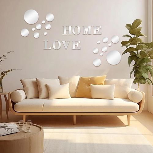 ERSHI-26 Pièces 3D Muraux Miroir Acrylique, Stickers Muraux Love Home Miroirs Rond Décoratifs, Amovible Autocollant Mural pour Sal[1