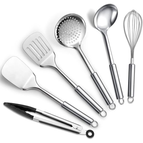 Ershi-Ensemble D¿Ustensiles De Cuisine En Acier Inoxydable 6 Pièces Comprend Un Ensemble De Spatules En Métal, Une Écumoire, Une L[3