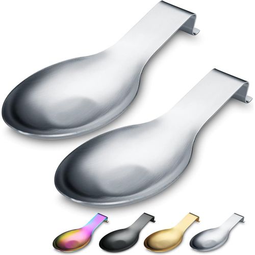 Ershi-Repose Cuillère En Argent Mat, Porte Cuillère En Acier Inoxydable Pour Cuisinière, Porte Stensiles De Cuisine Pour Louches, [2
