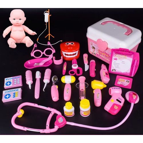 Rose - Ensemble De Jouets De Médecin Pour Enfants, Valises Pour Bébé, Kit Médical, Cosplay, Dentiste, Infirmière, Boîte De Médecine De Simulation, Accessoires Sonores Et Lumineux, Drôle, 27 Pièces
