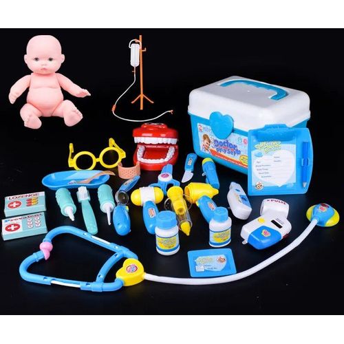 Bleu - Ensemble De Jouets De Médecin Pour Enfants, Valises Pour Bébé, Kit Médical, Cosplay, Dentiste, Infirmière, Boîte De Médecine De Simulation, Accessoires Sonores Et Lumineux, Drôle, 27 Pièces