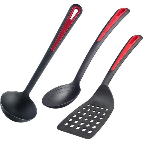 Ershi-Set D'ustensiles De Cuisine, 3 Pièces, 1x Spatule, 1 Cuillère À Rôti Et À Légumes + Louche, Plastique, Gallant, Noir/Rouge, [7