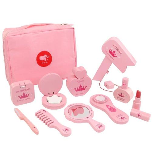 Rose - Jouets De Maquillage En Bois Pour Filles, Maison De Jeu De Simulation De Princesse Rose, Coiffeuse, Ensemble De Cosmétiques Pour Filles, Cadeau Pour Enfants