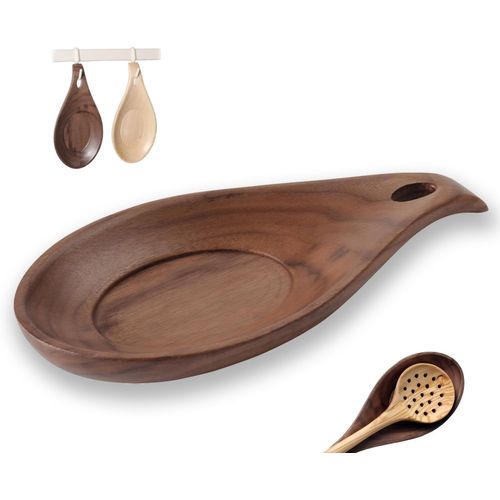 Ershi-Repose Cuillère En Noyer, Cuillère Repose En Bois Naturel, Repose-Ustensiles De Cuisine En Bois, Repose-Cuillère Résistant À[3