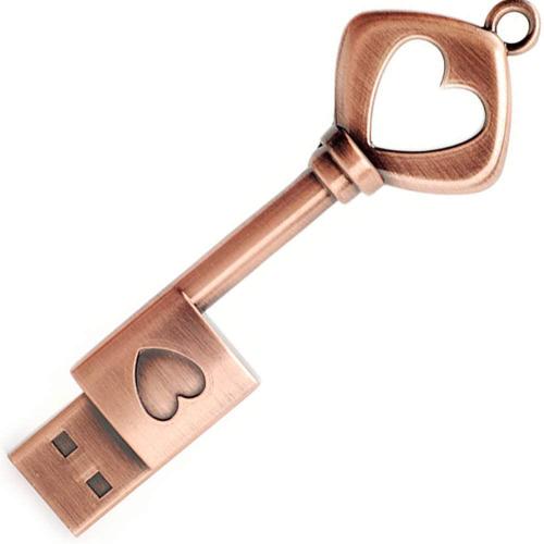 Clé USB en forme de clé d'amour rétro en métal 32 Go - Stockage et partage de données faciles et rapides