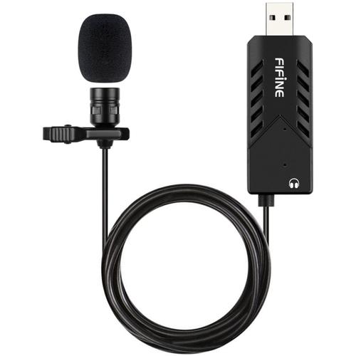 Microphone Lavalier USB, Microphone Clip-on Cardioid Condensateur, Plug and Play avec Carte Son