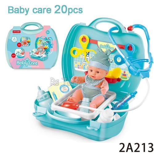 Baby Care 20pcs - Kit D'outils Pour Bébé, Médecin, Infirmière, Ensemble De Dentiste, Fournitures Médicales, Équipement, Stéthoscope, Injecter Avec Valise Pour Enfants, Bol