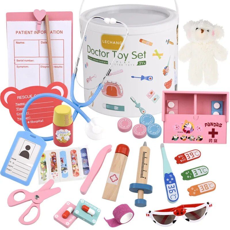 Médecin - Kits De Médecin En Bois Pour Enfants, Jeu De Dentistes, Stéthoscope De Simulation, Jeux D'infirmière Médicale Pour Filles