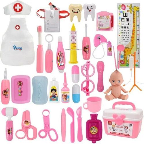 37pc Rose - Stéthoscope Pour Enfants, Valise Médicale, Éclairage Sonore, Jouets Pour Enfants, Ensemble De Médecin, Cosplay, Costume De Médecin, Cadeau