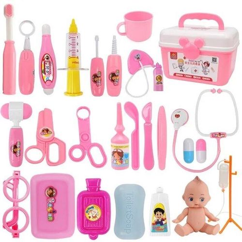 26pc Rose - Stéthoscope Pour Enfants, Valise Médicale, Éclairage Sonore, Jouets Pour Enfants, Ensemble De Médecin, Cosplay, Costume De Médecin, Cadeau