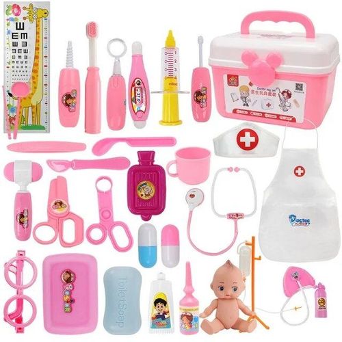 31pc Rose - Stéthoscope Pour Enfants, Valise Médicale, Éclairage Sonore, Jouets Pour Enfants, Ensemble De Médecin, Cosplay, Costume De Médecin, Cadeau