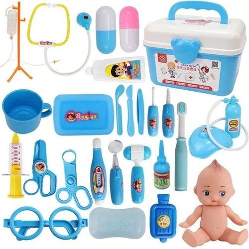 26pc Bleu - Stéthoscope Pour Enfants, Valise Médicale, Éclairage Sonore, Jouets Pour Enfants, Ensemble De Médecin, Cosplay, Costume De Médecin, Cadeau