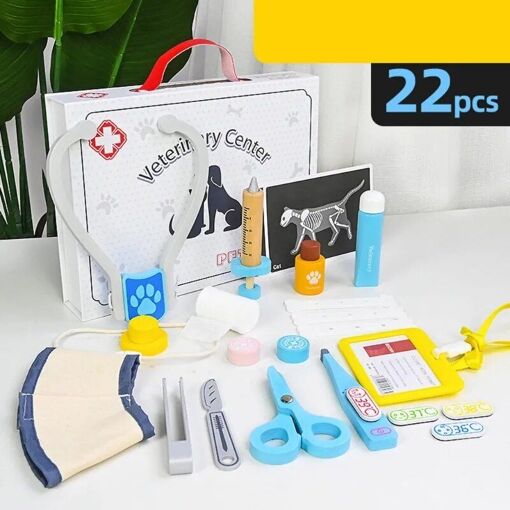 Jouet Vétérinaire Pour Enfants – 20 Pièces Avec Blouse, Cage, Stéthoscope, Jeu De Rôle Soin Animal - 8