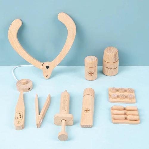 Ensemble De Doctorant Czs - Wooden Simulation Doctor Role-Playing Makeup Game Toys Beech Wood Children's Storage Home Toys
