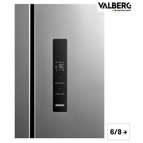 Réfrigérateur Valberg 4 portes. Réfrigérateur 347L congélateur 169L. Dégivrage automatique. Niveau sonore 35db. Alarme porte ouverte; écran thermostat électronique réglable.    H 189,8x L83,3x P65,3cm