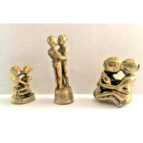 LOT 3 ZIZI COUPLE ENLACE figurine amulette en laiton Thaïlande z31