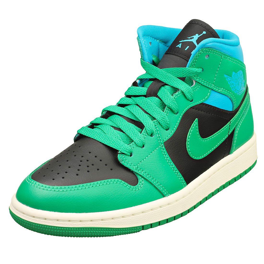 Nike Air Jordan 1 Mid Femme Baskets En Cuir Noir Et Vert 38 1 2