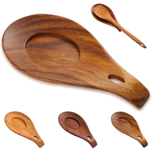 Ershi-Repose Cuillère En Bois D'acacia, Cuillère Repose En Bois Naturel, Repose-Ustensiles De Cuisine En Bois, Repose-Cuillère Rés[3