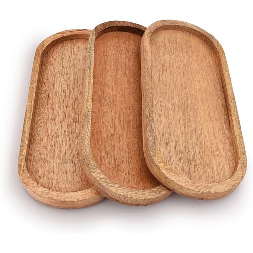 Ershi-Lot De 3 Plateaux Ovales En Bois De Manguier Parfaits Pour Support De Nourriture Barbecue Servir Du Fromage Des Sushis Des C[1