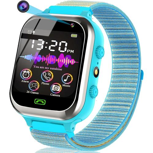 Montre Connectée Enfant Intelligente Two-Way Call Smartwatch Téléphone Sos Jeux Réveil Bleu