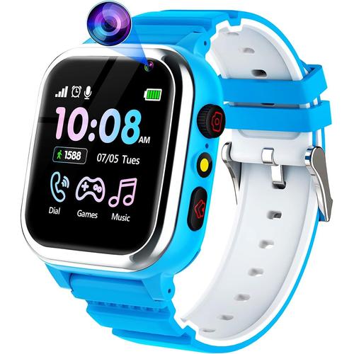 Montre Connectée Enfant 26 Jeux Éducatifs, Smartwatch Téléphone Bleu Clair