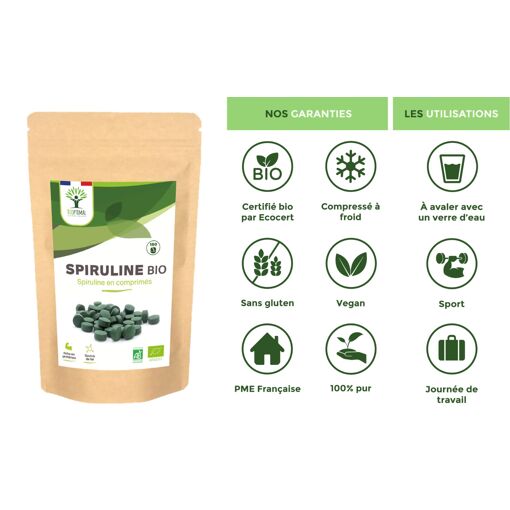 Spiruline Bio Française - 120 Comprimés De 500mg - Riche En Fer Et Phytocyanine