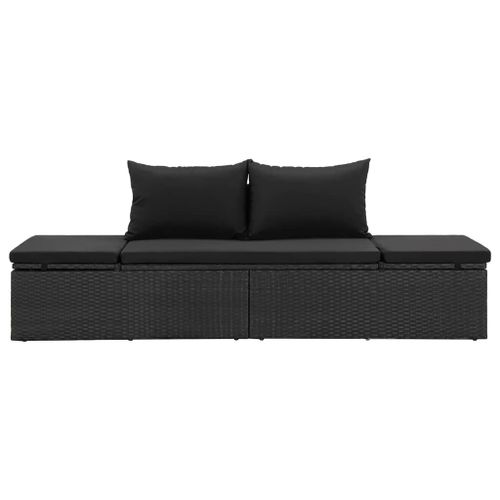 Transat Chaise Longue Bain De Soleil Lit De Jardin Terrasse Meuble D'extérieur Avec Coussins Résine Tressée Noir Helloshop26 02_0012547