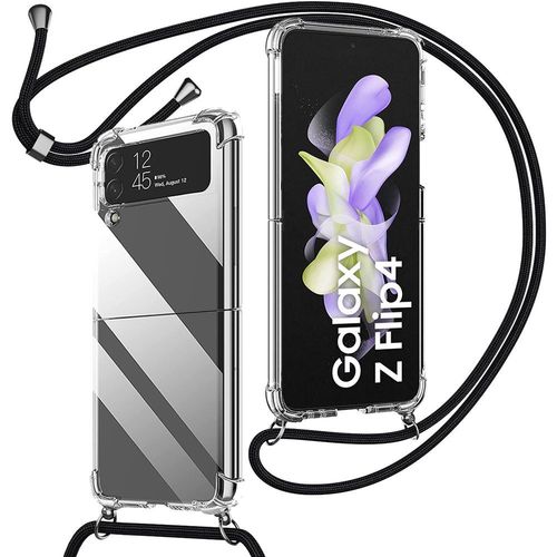 Coque Cordon Pour Samsung Galaxy Z Flip 4, Transparente Renforcé Anti-Rayure Avec Cordon Noir - E.F.Connection
