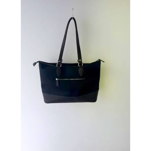 TED LAPIDUS PARIS SAC Collection LUXE FRANCAIS shopping Cancal Cabas Bagage main  Matière cuir pu & Vinyl 40 x28 x13 cm Fermeture Poche arrière 2 int zippées 2 poches plate int noir marron doublé bleu