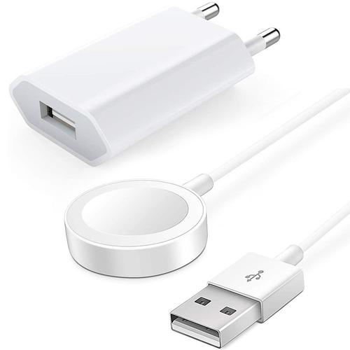 Chargeur Secteur + Câble De Charge Usb Pour Apple Watch Séries 9 8 7 6 5 4 3 2 1 Se Ultra - Blanc - E.F.Connection