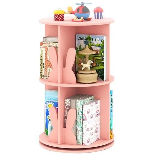 Costway Bibliothèque D¿Angle Ronde Et Rotative Pour Enfants À 2 Niveaux Étagère De Rangement Pivotante À 360° 40 X 65 Cm Rose