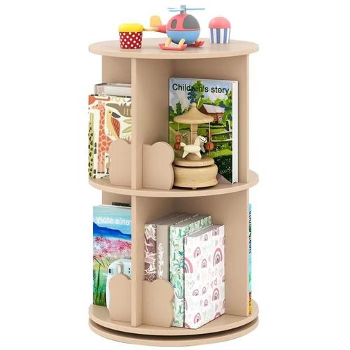 Costway Bibliothèque D¿Angle Ronde Et Rotative Pour Enfants À 2 Niveaux Étagère De Rangement Pivotante À 360° 40 X 65 Cm Naturel