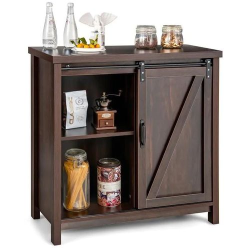 Costway Buffet De Cuisine, Porte Coulissante, Plateau Spacieux, 4 Compartiments, Meuble De Rangement Pour Salle À Manger Salon