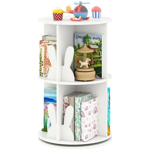 Costway Bibliothèque D¿Angle Ronde Et Rotative Pour Enfants À 2 Niveaux Étagère De Rangement Pivotante À 360° 40 X 65 Cm Blanc